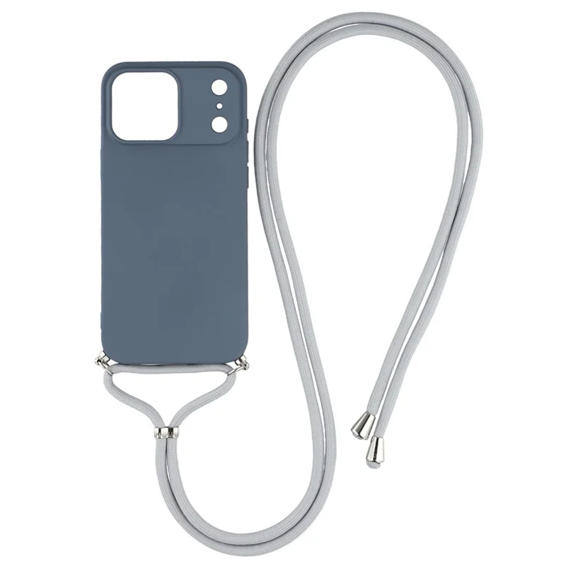 For iPhone 17 Pro Case Soft TPU Fiber Lining Phone Cover with Shoulder Strap - Lavender Grey