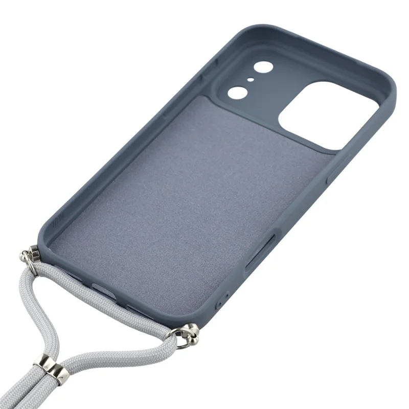 For iPhone 17 Pro Case Soft TPU Fiber Lining Phone Cover with Shoulder Strap - Lavender Grey