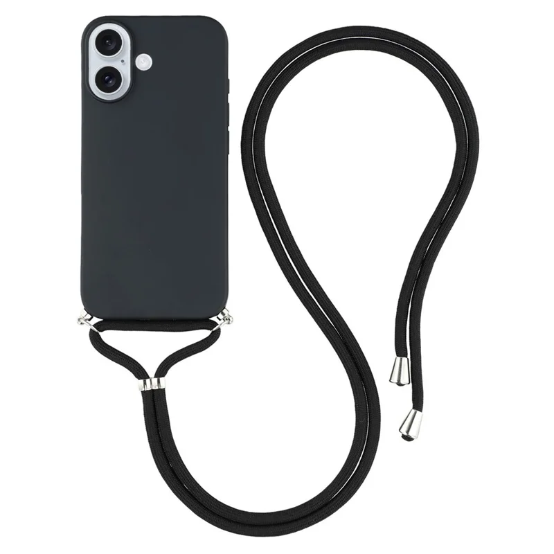For iPhone 17 Case Soft TPU Fiber Lining Phone Cover with Shoulder Strap - Black