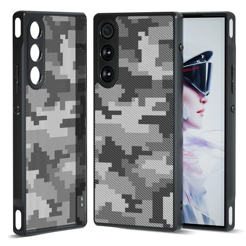 IBMRS Pour ZTE nubia Redmagic 10 Air 5G Étui Cadre TPU Souple Dos PC Rigide Antichoc Housse de Protection - Camouflage Quadrillé