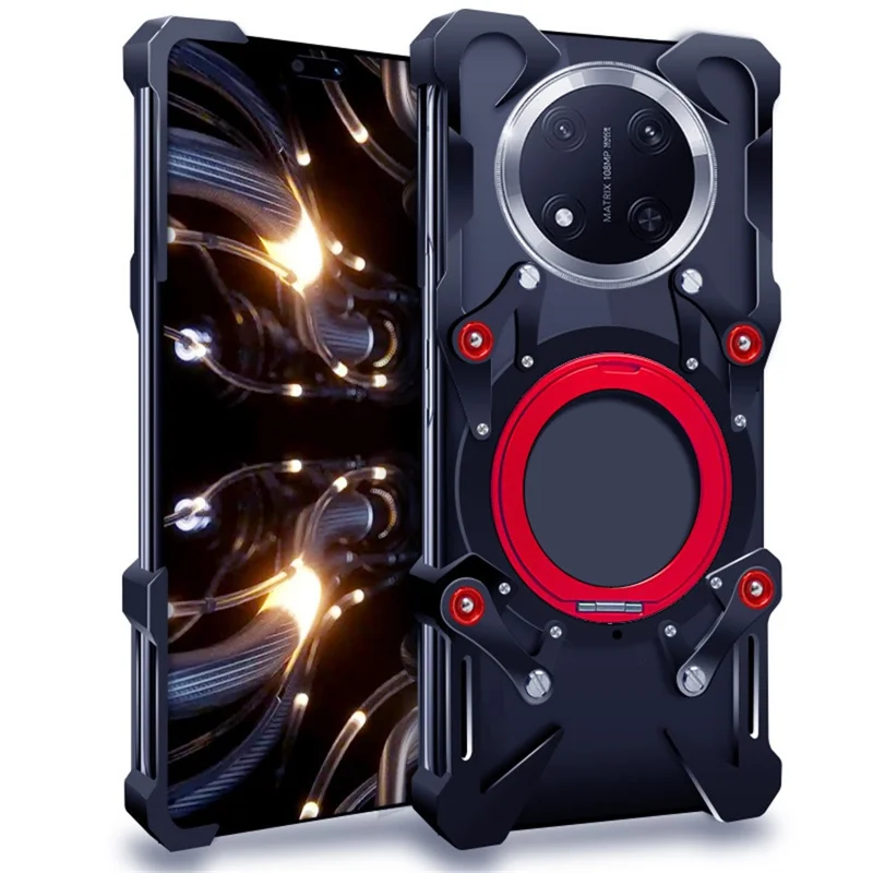 Étui pare-chocs For Honor X60 Pro 5G avec anneau de support, alliage d'aluminium, coque magnétique pour téléphone avec dragonne - Noir