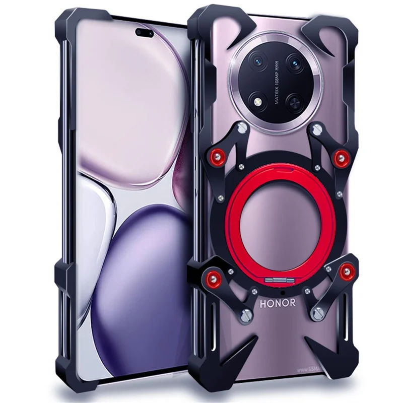Capa de Bumper com Suporte da Série For Honor Magic7 Lite 5G / X9c 5G - Liga de Alumínio Magnética com Alça de Pulso - Preta
