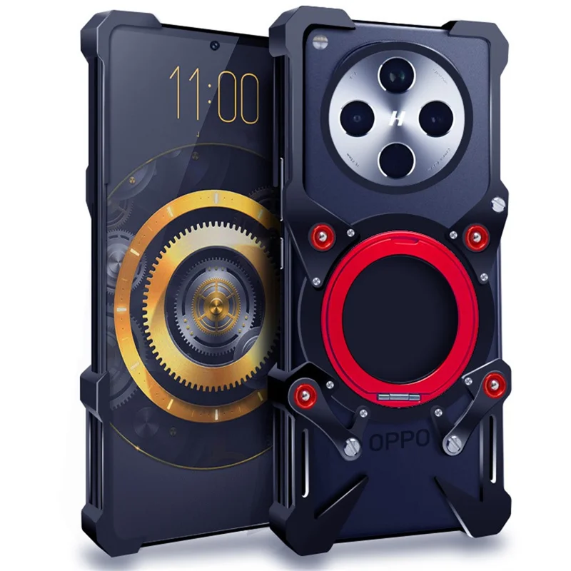 For Oppo Find X8 5G / Find X8s+ 5G Bumper Case Kickstand Aluminum Alloy Magnetic Phone Cover with Wrist Strap - Black