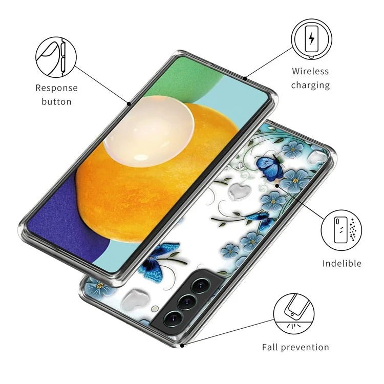 For Samsung Galaxy S23+ Anti-scratch Pattern Printing IMD Case Flexible TPU Phone Back Cover - Butterfly and Flower