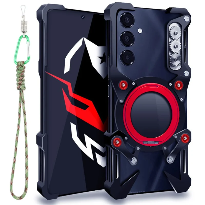 For Samsung Galaxy S25+ Bumper Case Kickstand Aluminum Alloy Magnetic Phone Cover with Wrist Strap - Black