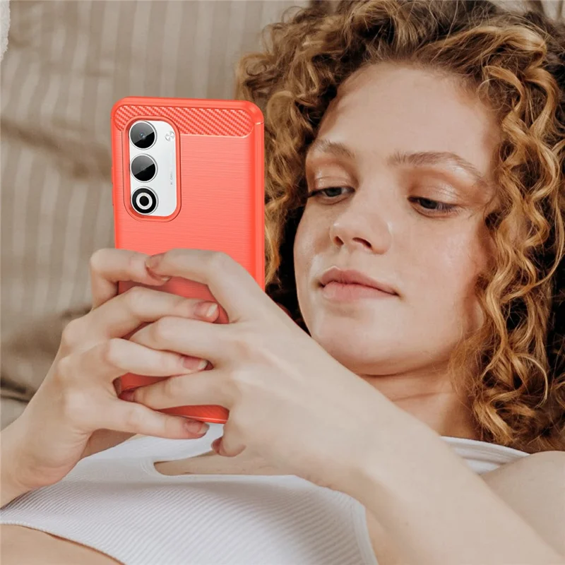 For Oppo A5 5G / A5 4G Case Protective Phone Cover Carbon Fiber Texture Brushed - Red