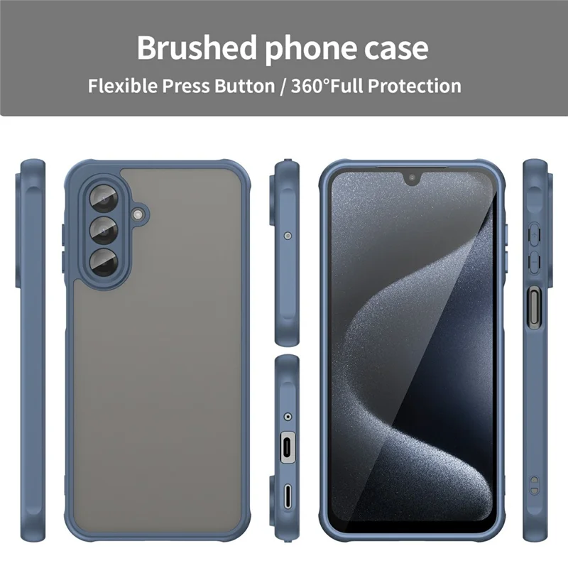 For Samsung Galaxy A17 5G / A17 4G / M17 5G / F17 5G Case Drop Proof Airbags Frosted Translucent PC + TPU Phone Back Cover - Blue