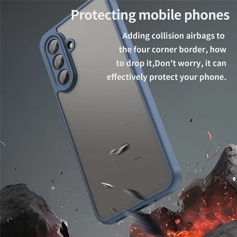 For Samsung Galaxy A17 5G / A17 4G / M17 5G / F17 5G Case Drop Proof Airbags Frosted Translucent PC + TPU Phone Back Cover - Blue