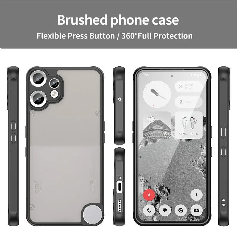 For Nothing CMF Phone 2 Pro Case Drop Proof Airbags Frosted Translucent PC + TPU Phone Back Cover - Black