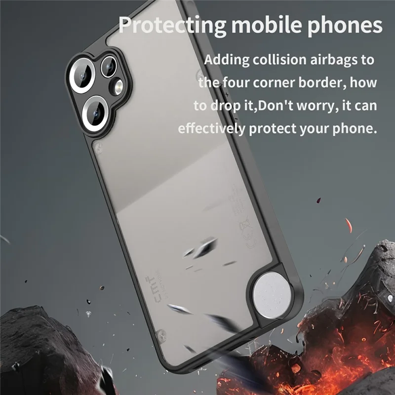 For Nothing CMF Phone 2 Pro Case Drop Proof Airbags Frosted Translucent PC + TPU Phone Back Cover - Black