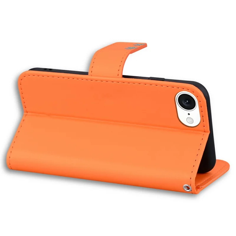 For iPhone 16e Hoesje met Grappig Cartoonpatroon Portemonnee Leren Telefoonhoes - Oranje