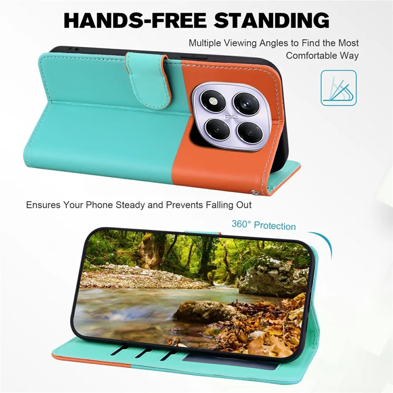 Cartoon Pet Series for Xiaomi Redmi Note 14 Pro 4G Wallet Phone Case Splicing Leather Flip Cover - Sky Blue
