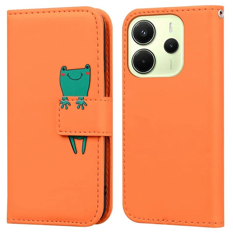 Cover a portafoglio in pelle con motivo cartoon per Xiaomi Redmi Note 14 4G (164,84 mm) - Arancione