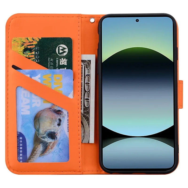 Cover a portafoglio in pelle con motivo cartoon per Xiaomi Redmi Note 14 4G (164,84 mm) - Arancione