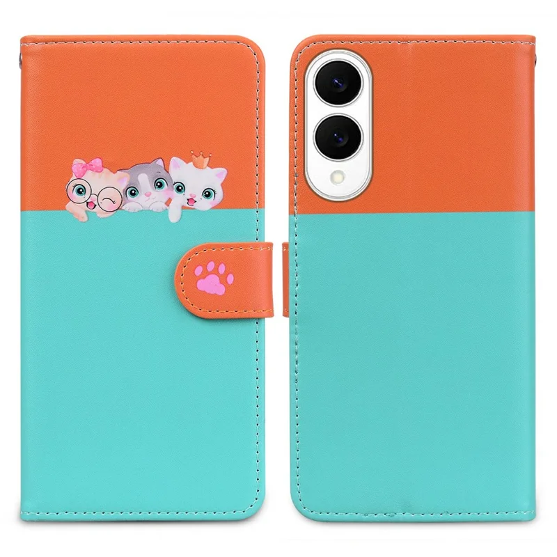 Cartoon Pet Series for Samsung Galaxy S25 Edge Wallet Phone Case Splicing Leather Flip Cover - Sky Blue