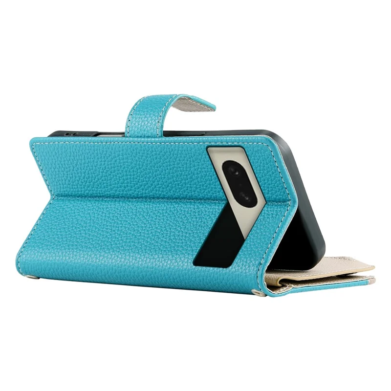 For Google Pixel 8 Case Zipper Wallet Color Splicing Leather Flip Phone Cover with Straps - Lake Blue