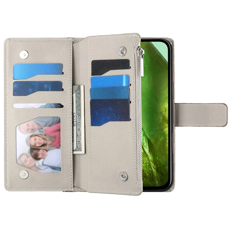 For Google Pixel 8 Case Zipper Wallet Color Splicing Leather Flip Phone Cover with Straps - Brown
