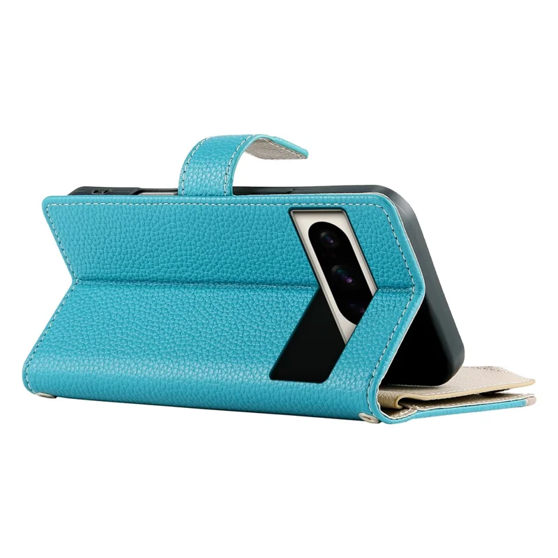 For Google Pixel 8 Pro Case Zipper Wallet Color Splicing Leather Flip Phone Cover with Straps - Lake Blue