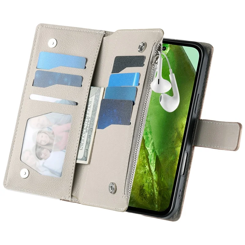 Capa para Google Pixel 8a com Carteira de Zíper, Couro com Divisão de Cores, Flip Cover com Alças - Azul Lago