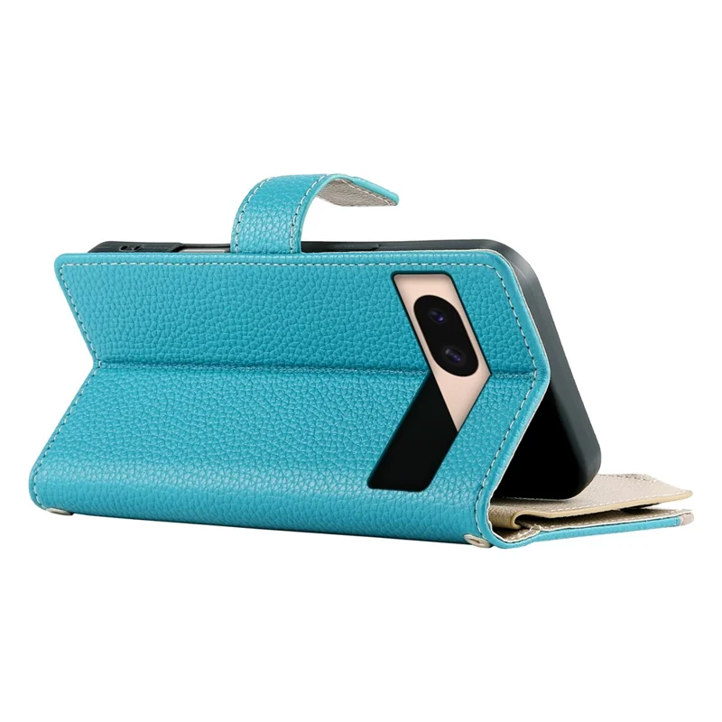 Capa para Google Pixel 8a com Carteira de Zíper, Couro com Divisão de Cores, Flip Cover com Alças - Azul Lago