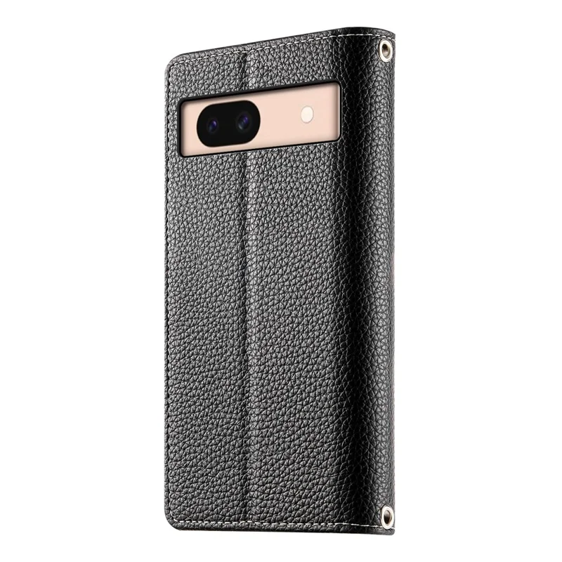For Google Pixel 8a Case Zipper Wallet Color Splicing Leather Flip Phone Cover with Straps - Black