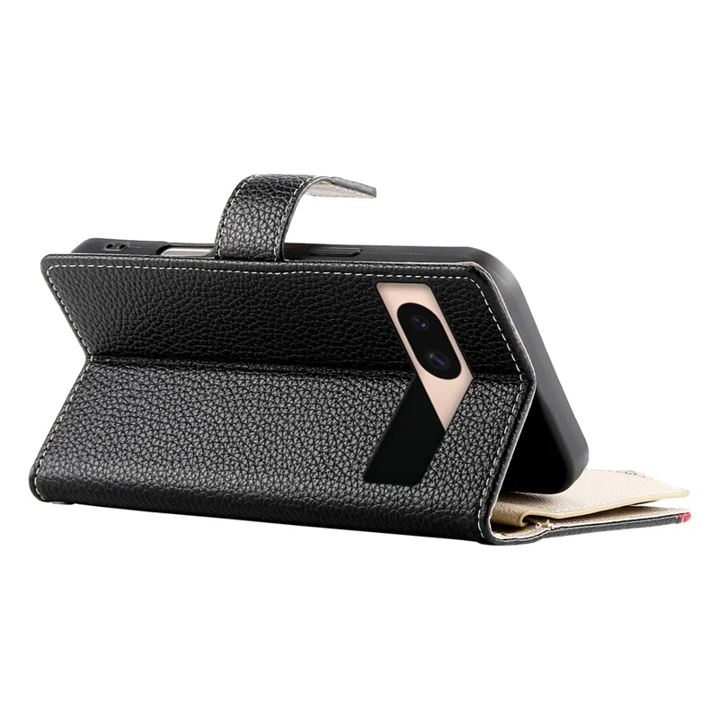 For Google Pixel 8a Case Zipper Wallet Color Splicing Leather Flip Phone Cover with Straps - Black