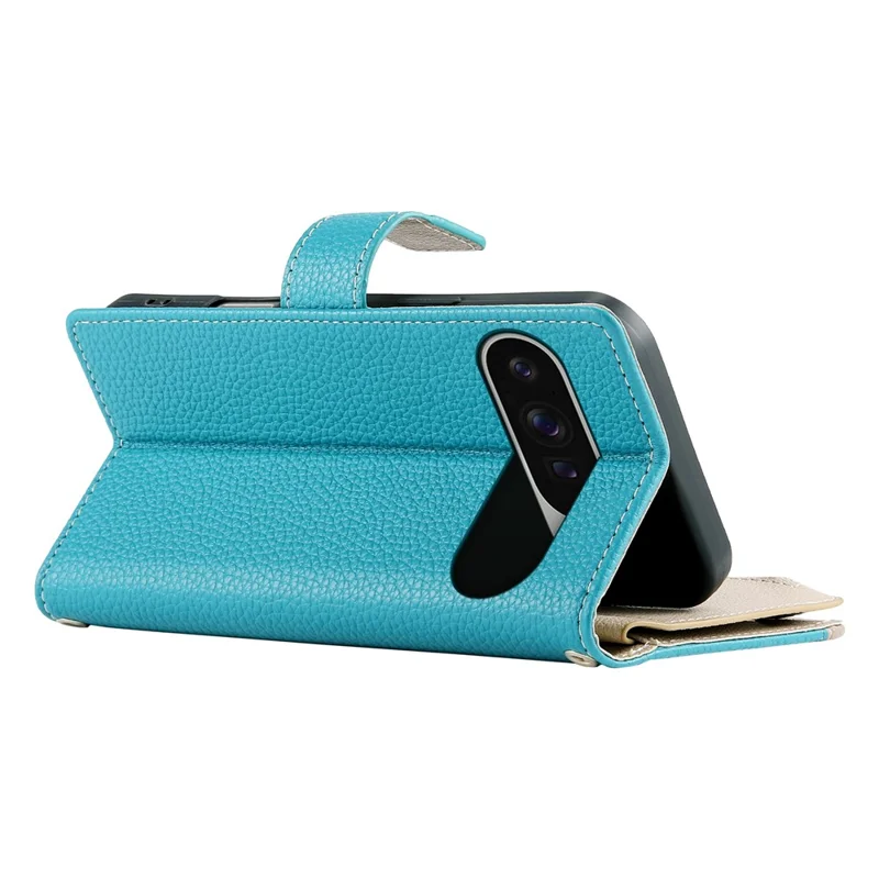 Cover a portafoglio con cerniera per Google Pixel 10 Pro XL / Pixel 9 Pro XL, con inserti a colori in pelle e cinghiette - Blu lago