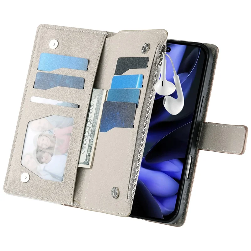 Custodia in Pelle per Google Pixel 10 Pro / 10 / 9 Pro / 9 Portafoglio con Zip Multicolore Flip Cover per Telefono con Cinghie - Blu Lago