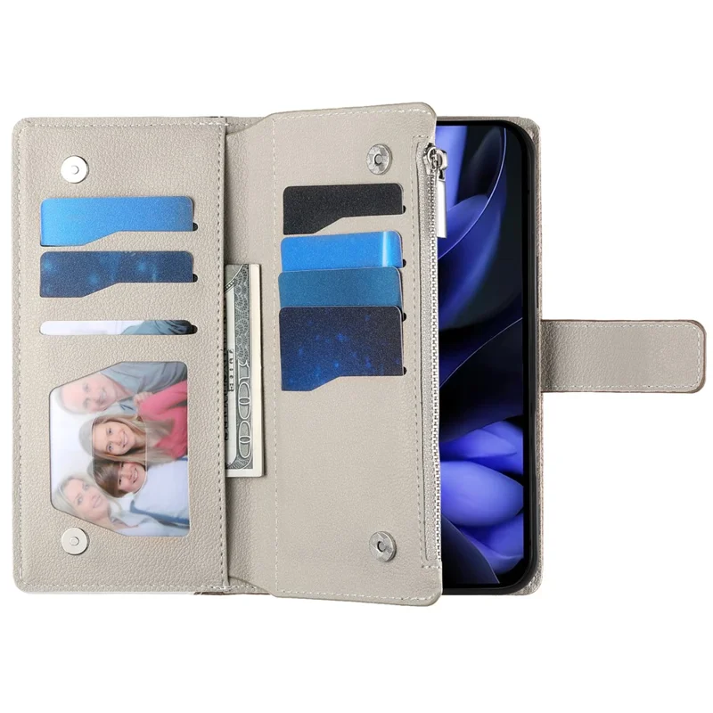 For Google Pixel 9a Case Zipper Wallet Color Splicing Leather Flip Phone Cover with Straps - Lake Blue