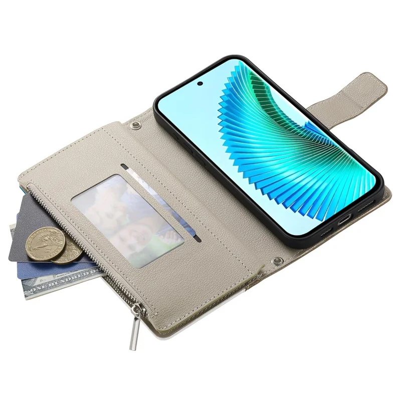 For Honor 90 Case Zipper Wallet Color Splicing Leather Flip Phone Cover with Straps - Lake Blue
