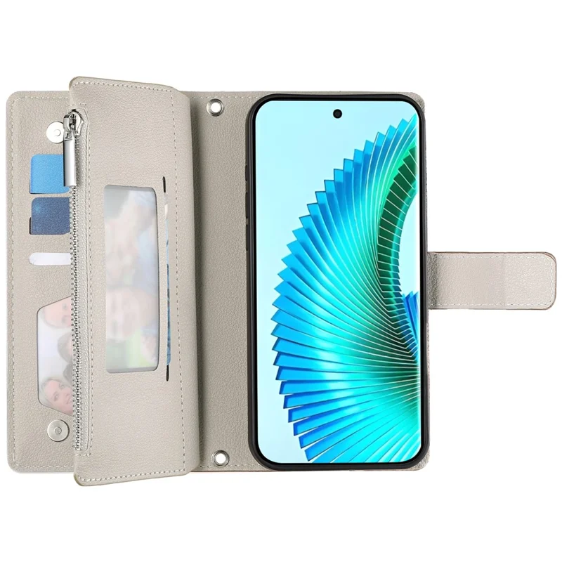 For Honor 90 Pro Case Zipper Wallet Color Splicing Leather Flip Phone Cover with Straps - Lake Blue