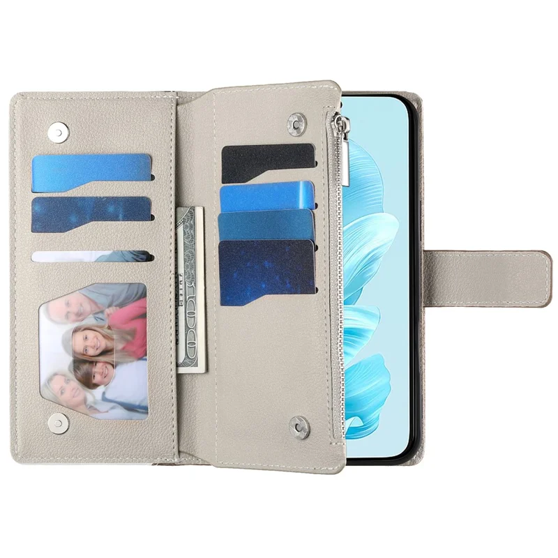 For Honor 200 5G Case Zipper Wallet Color Splicing Leather Flip Phone Cover with Straps - Lake Blue