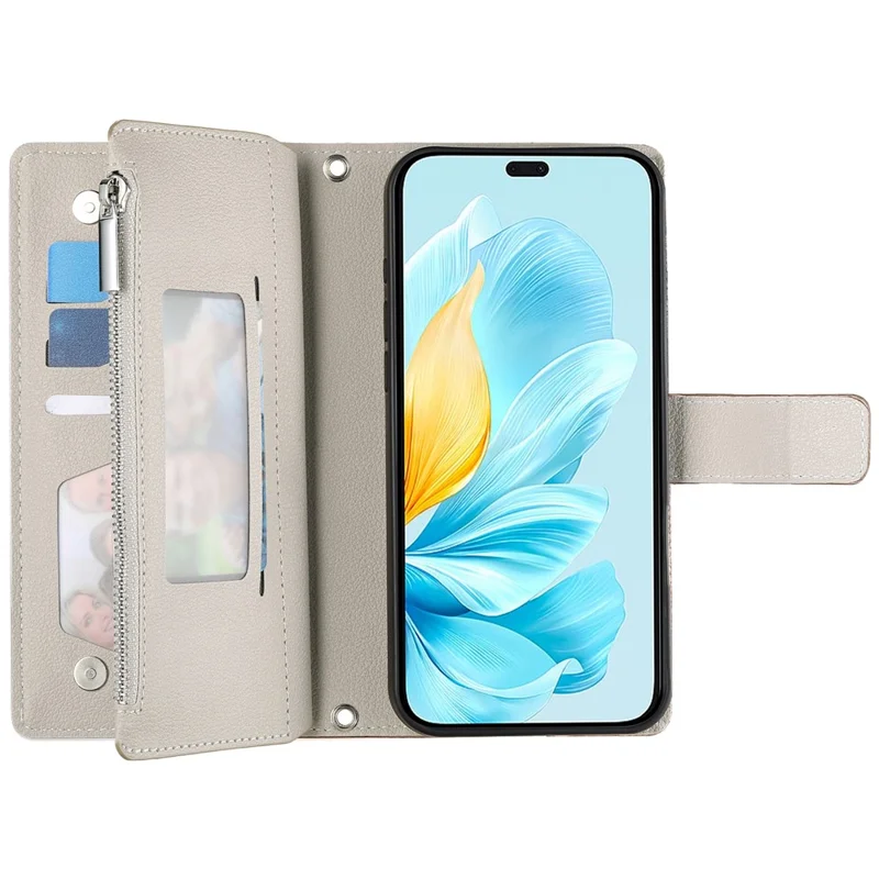 For Honor 200 Pro 5G Case Zipper Wallet Color Splicing Leather Flip Phone Cover with Straps - Lake Blue