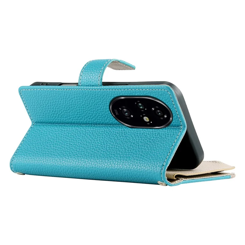 For Honor 200 Pro 5G Case Zipper Wallet Color Splicing Leather Flip Phone Cover with Straps - Lake Blue
