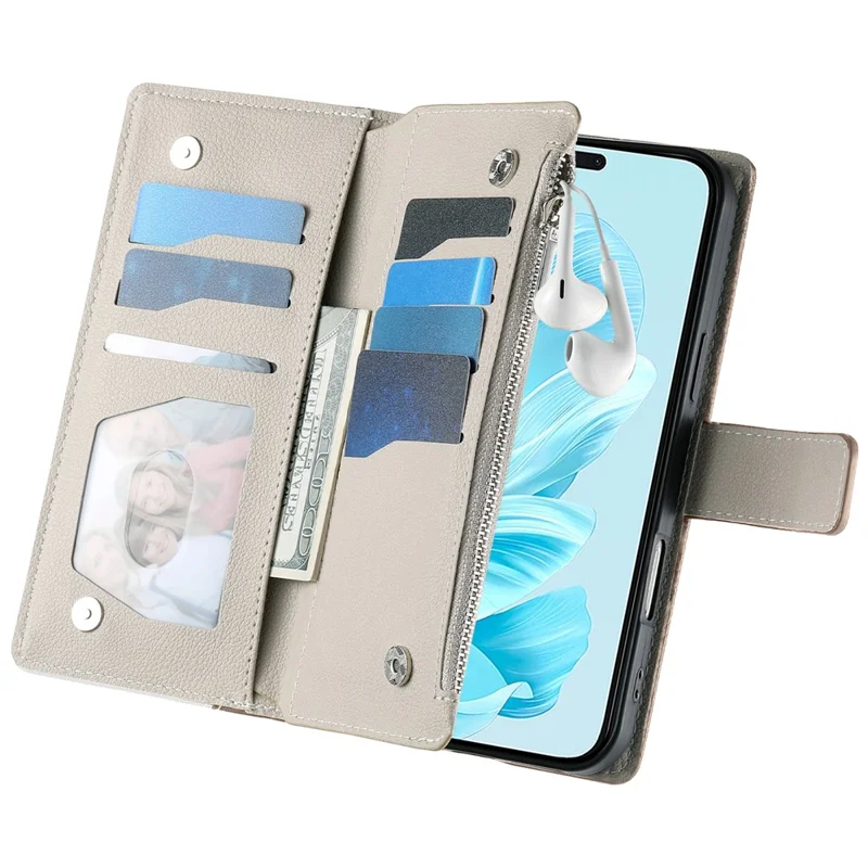 For Honor 200 Pro 5G Case Zipper Wallet Color Splicing Leather Flip Phone Cover with Straps - Black