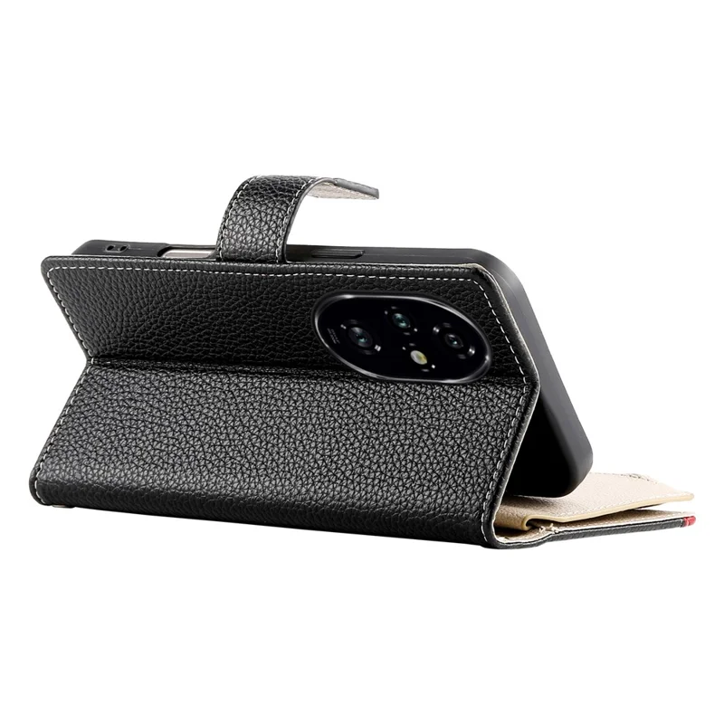 For Honor 200 Pro 5G Case Zipper Wallet Color Splicing Leather Flip Phone Cover with Straps - Black