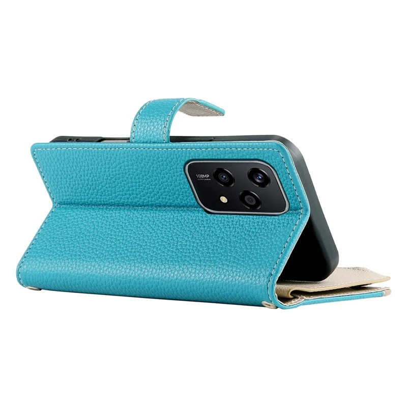 For Honor 200 Lite Case Zipper Wallet Color Splicing Leather Flip Phone Cover with Straps - Lake Blue