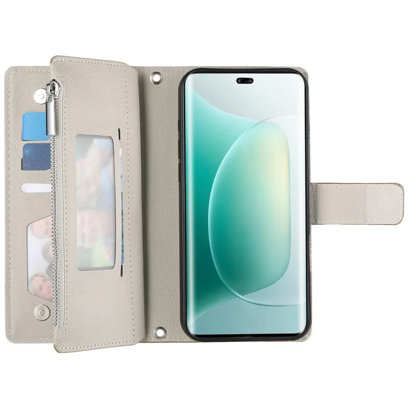 Étui For Honor 300 Pro à Fermeture Éclair Portefeuille Bicolore en Cuir avec Sangles - Bleu Lac