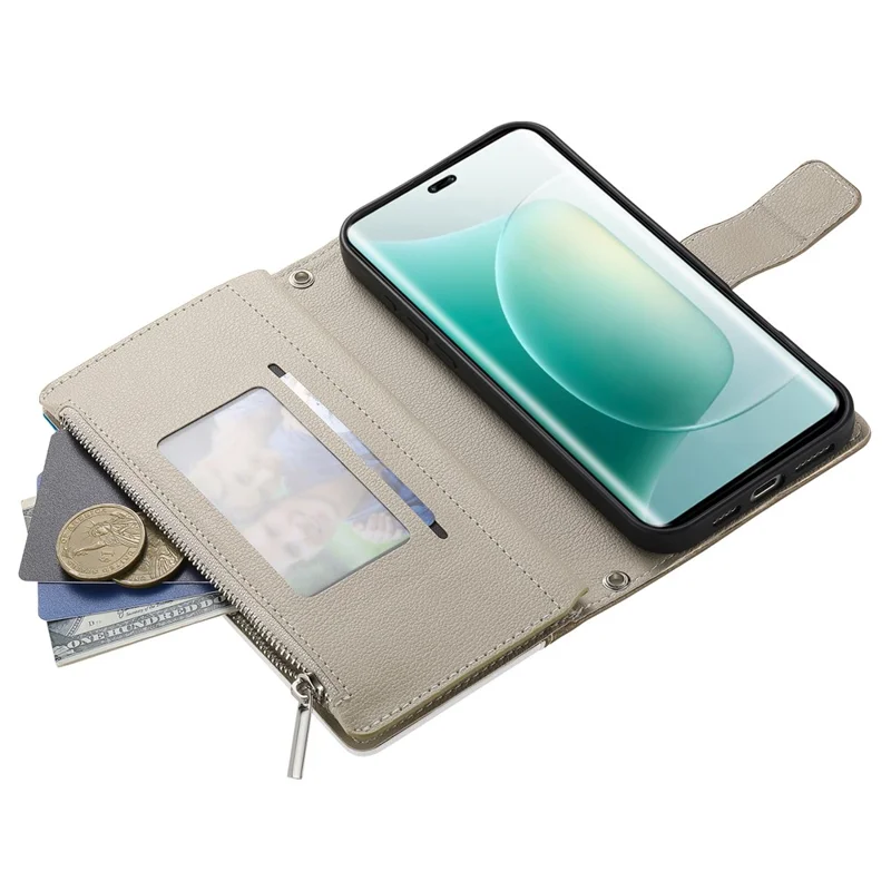 Étui For Honor 300 Pro à Fermeture Éclair Portefeuille Bicolore en Cuir avec Sangles - Bleu Lac