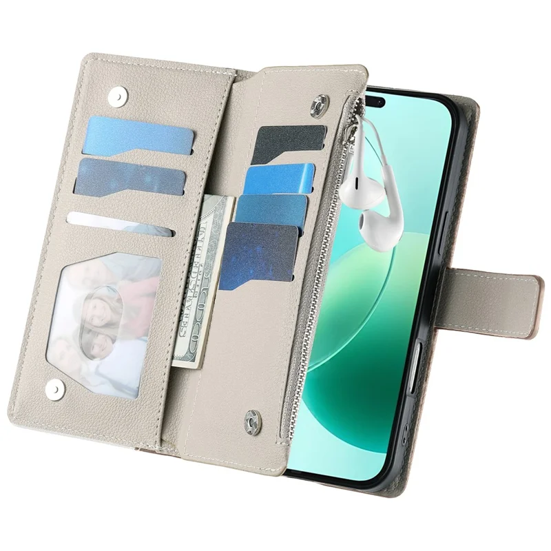 For Honor 400 5G (Global) Case Zipper Wallet Color Splicing Leather Flip Phone Cover with Straps - Lake Blue