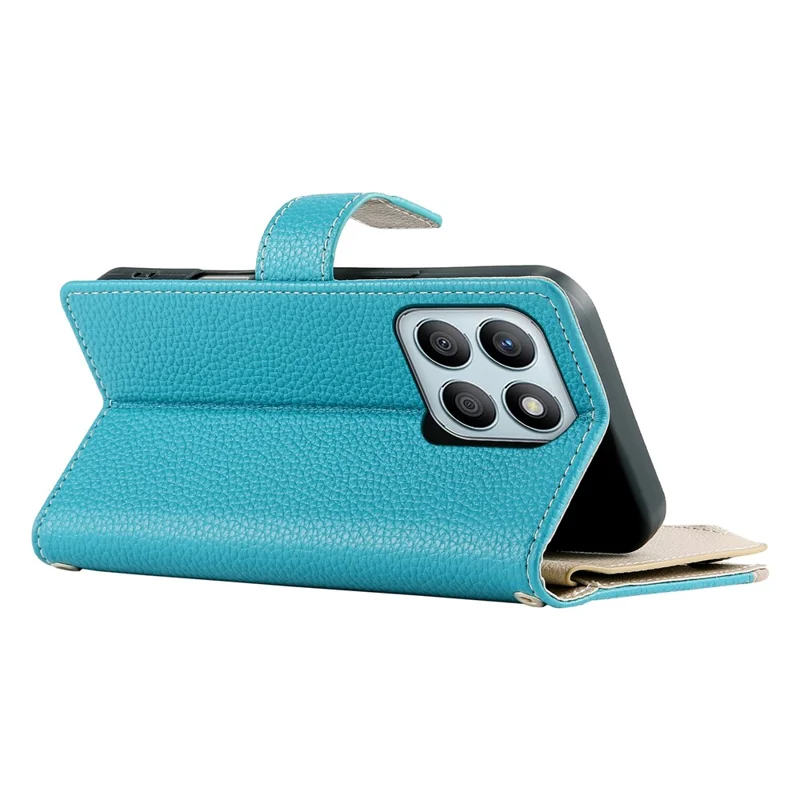 Capa For Honor X8b 4G Carteira com Zíper, Divisão de Cores em Couro, Flip para Celular com Alças - Azul Lago