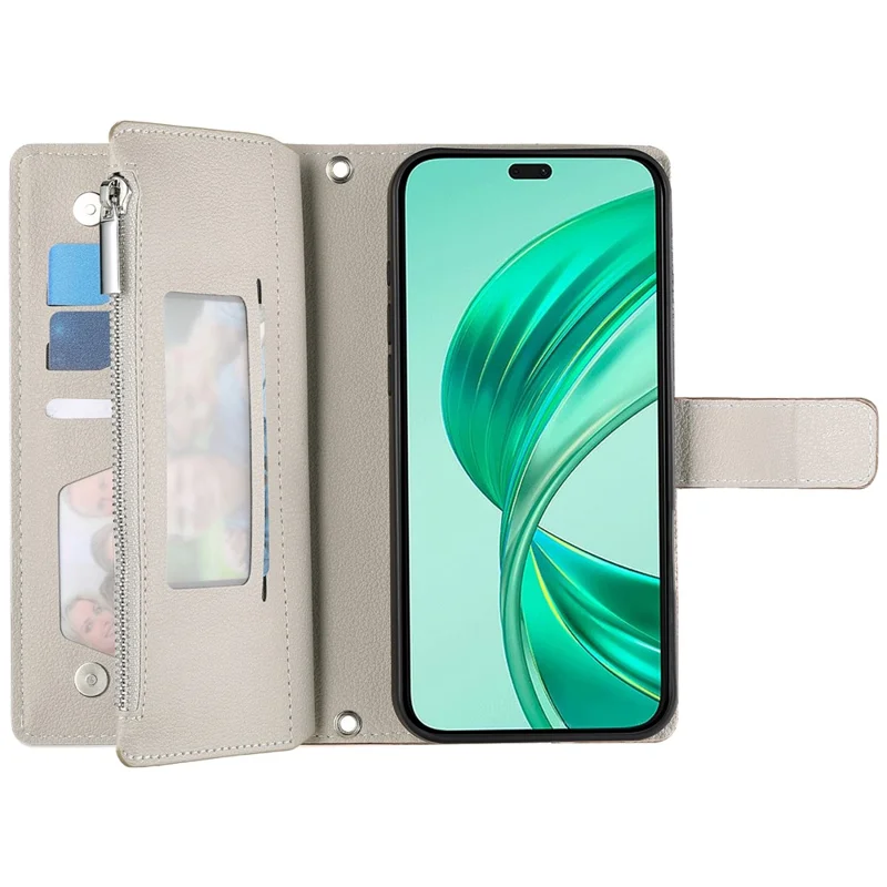Étui For Honor X8b 4G Portefeuille à Fermeture Éclair Bicolore en Cuir avec Sangles - Marron