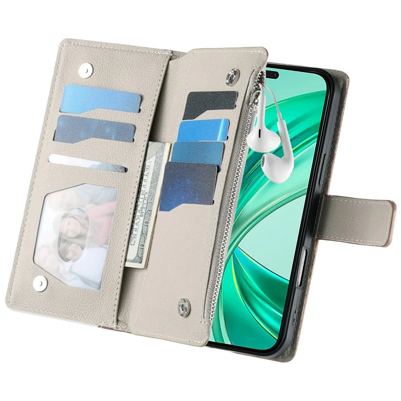 Étui For Honor X8b 4G Portefeuille à Fermeture Éclair Bicolore en Cuir avec Sangles - Marron
