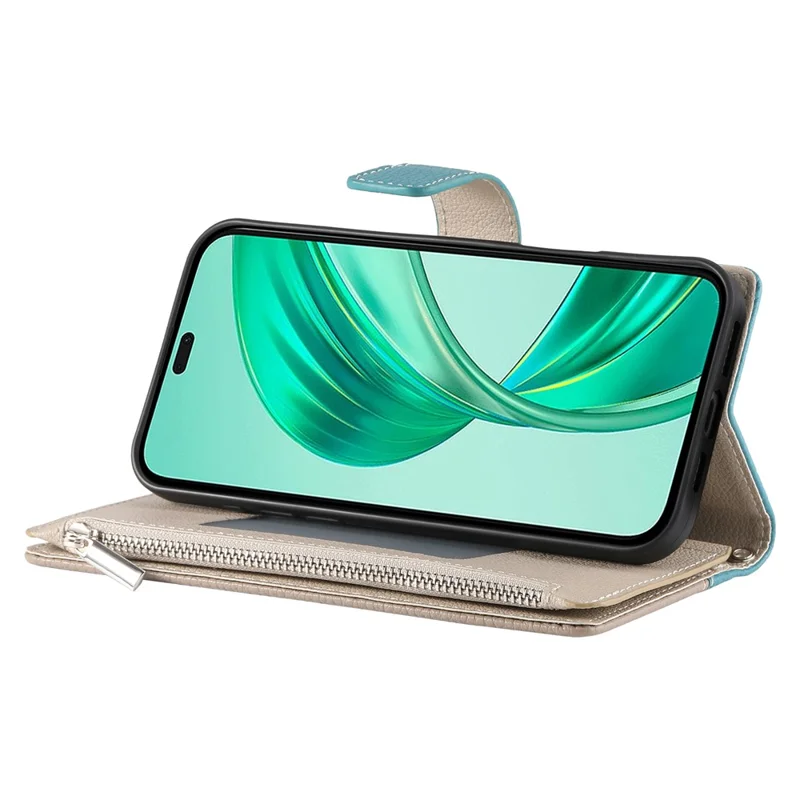 Cover per Honor X8c 4G con Portafoglio con Cerniera, Colore Bicolore, in Pelle con Laccio - Blu Lago