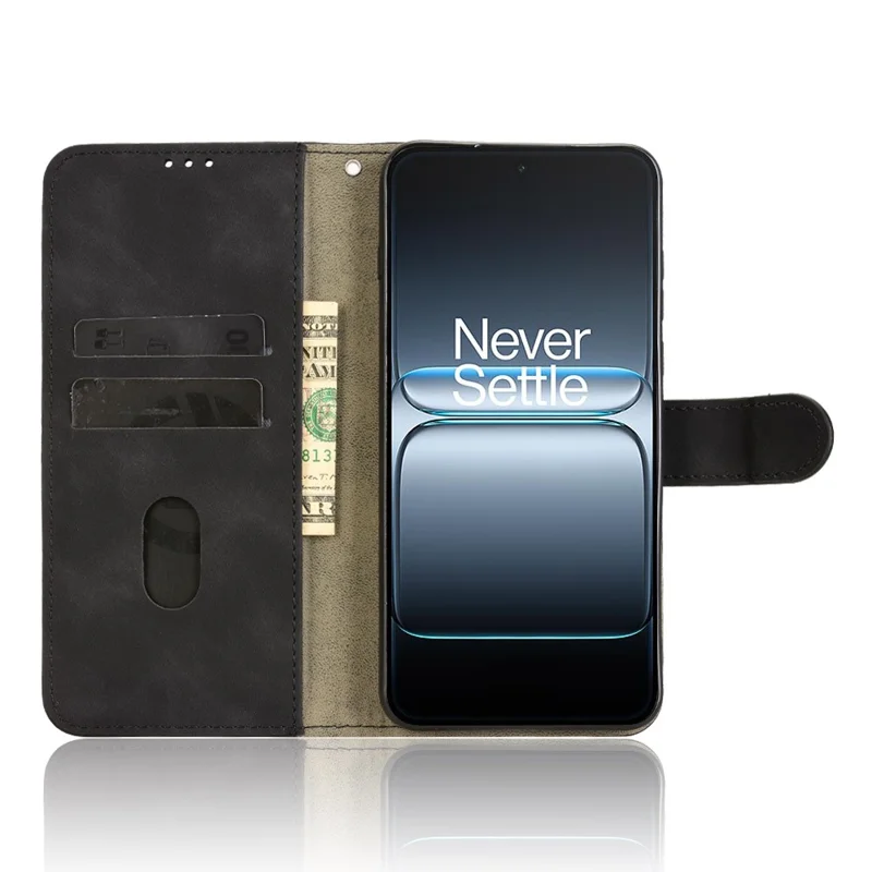 Funda de cuero para OnePlus Ace 5 Ultra 5G con sensación de piel, anti caídas, tipo cartera abatible - Negro