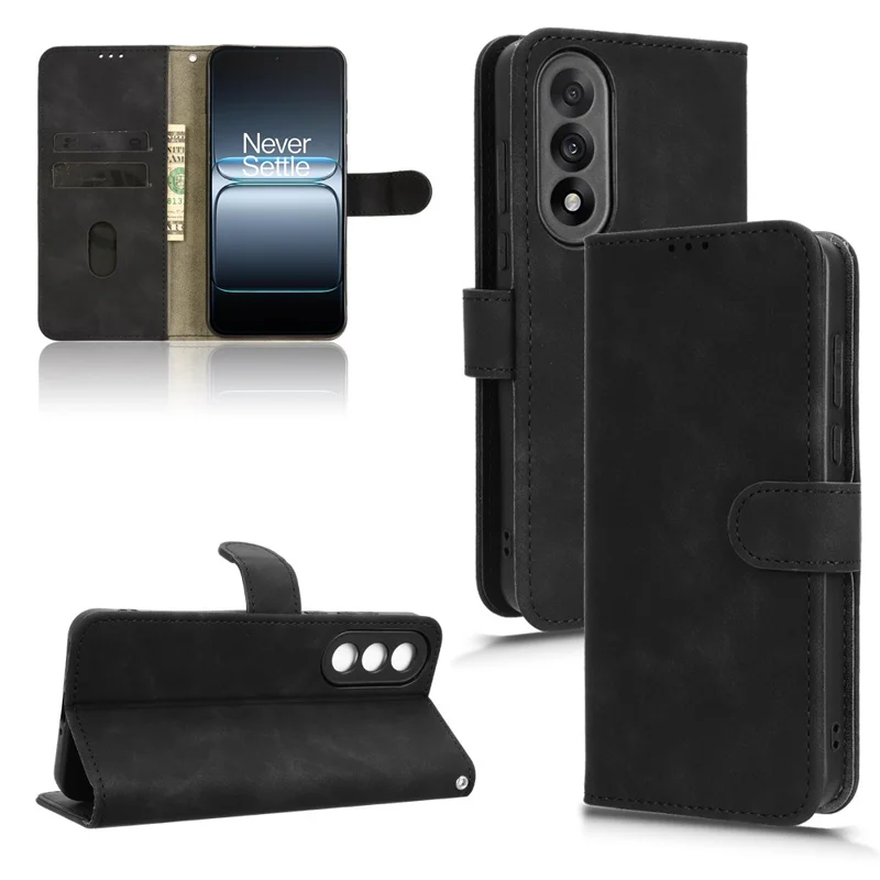 Funda de cuero para OnePlus Ace 5 Ultra 5G con sensación de piel, anti caídas, tipo cartera abatible - Negro