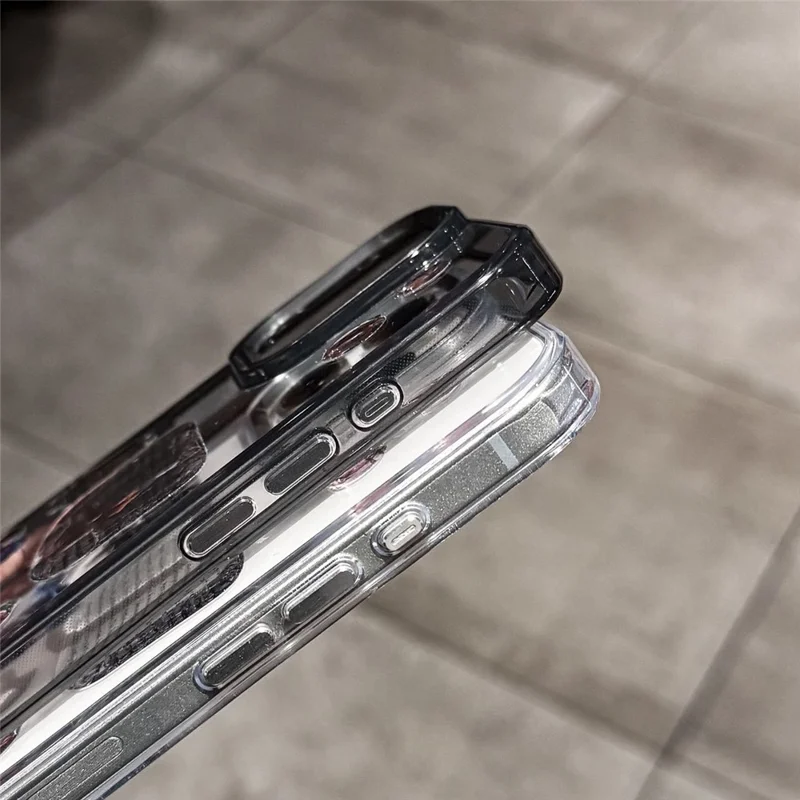 Capa de Telefone Transparente para iPhone 16 Pro Max com Capa Traseira de TPU e Adesivo com Padrão 3D - Preto Transparente