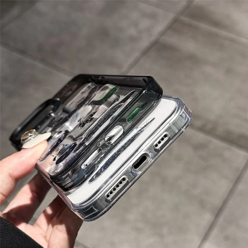 Capa de Telefone Transparente para iPhone 16 Pro Max com Capa Traseira de TPU e Adesivo com Padrão 3D - Preto Transparente