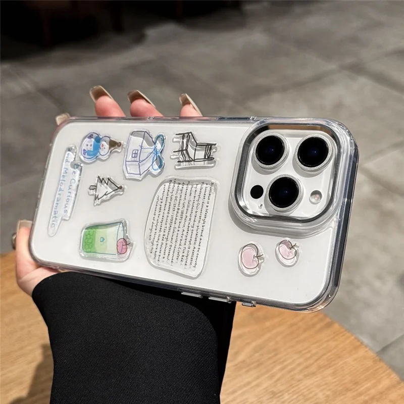 Für iPhone 14 Pro Max Transparente Handyhülle TPU-Rückseite mit 3D-Muster-Aufkleber - Transparent
