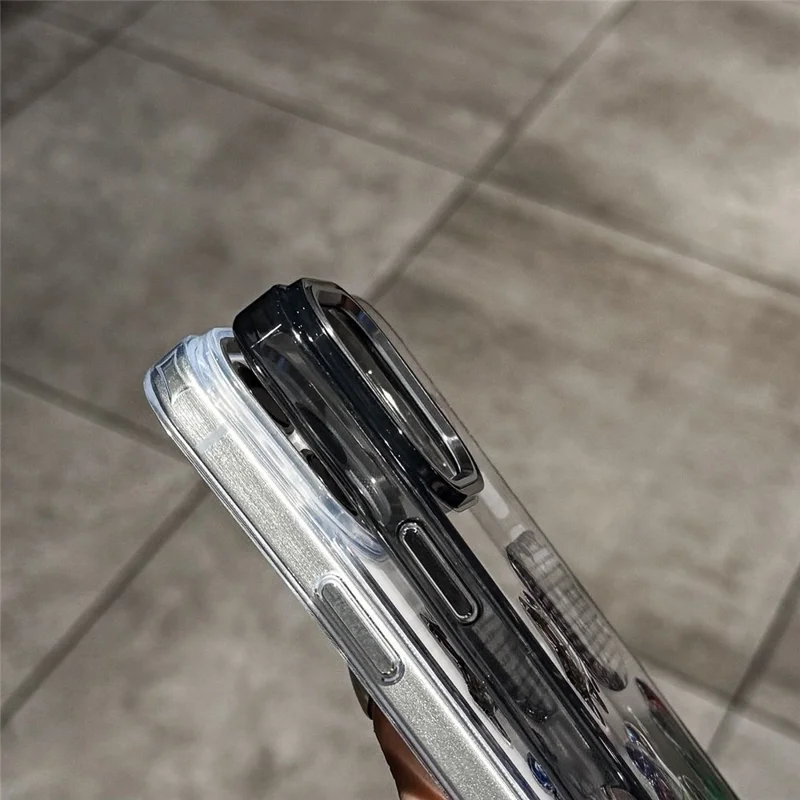 For iPhone 16 Pro Clear Phone Case TPU Back Cover with 3D Pattern Sticker - Transparent Black